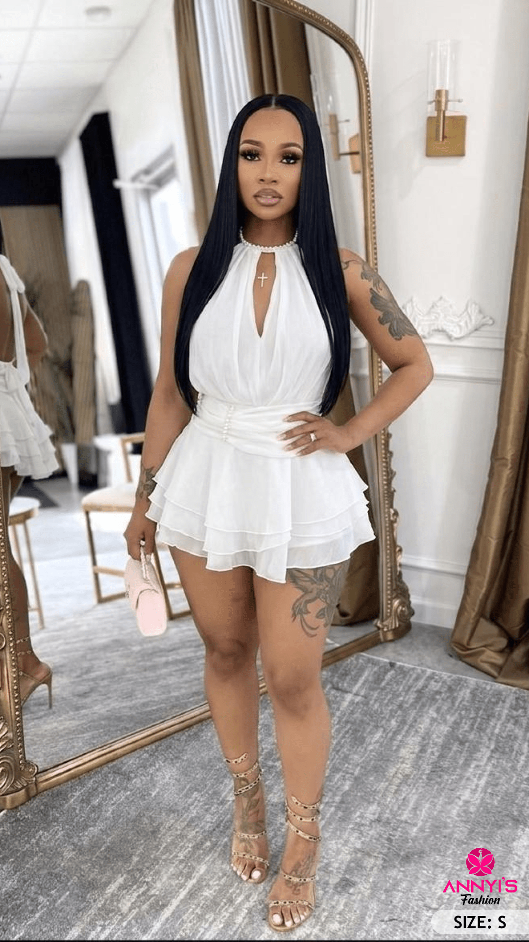 Couture Queen White Ruffled Halter Mini Dress [S]