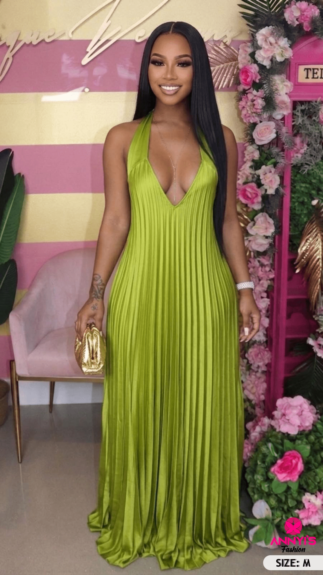 Luxe Pleated Halter Maxi Dress [M]