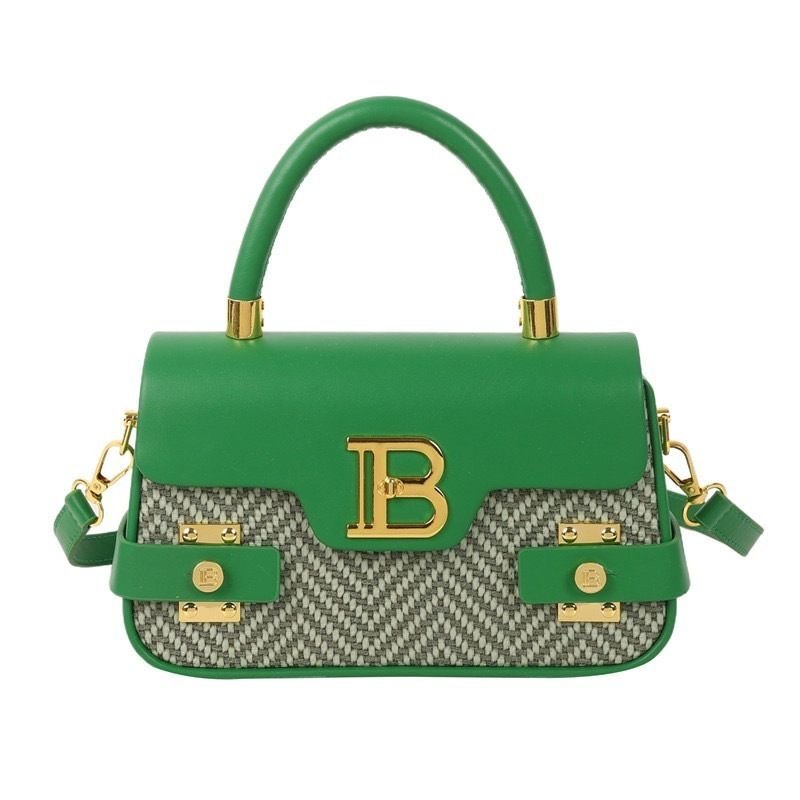 Bliss Elegant Green Leather and Tweed Handbag 