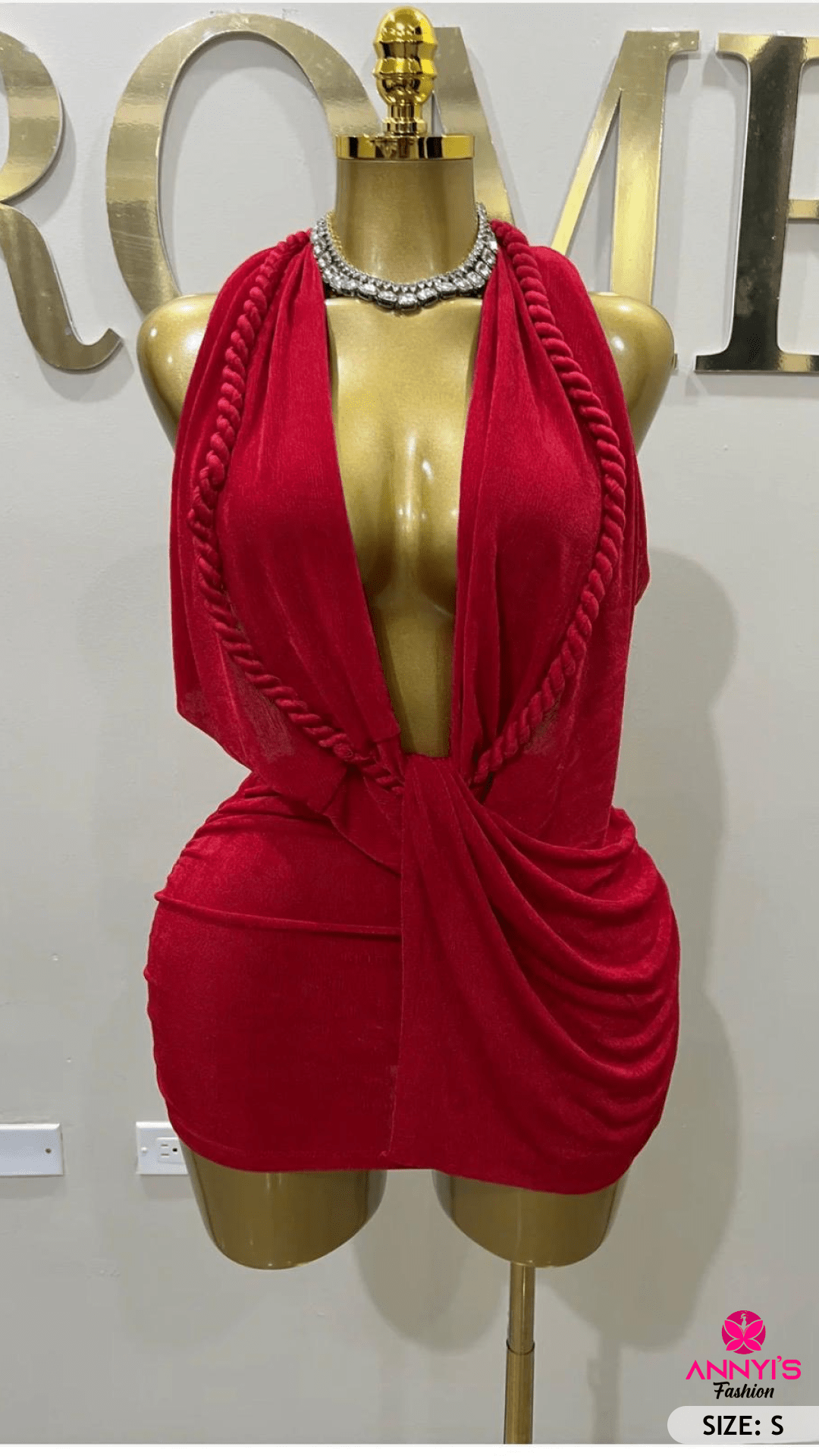 Opulent Red Draped Mini Dress [S]