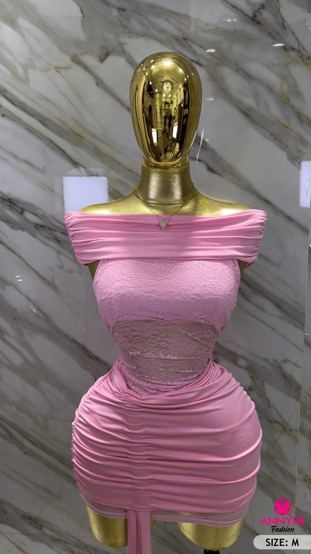 Enchanted Elegance Off-Shoulder Pink Lace Bodycon Dress [M]