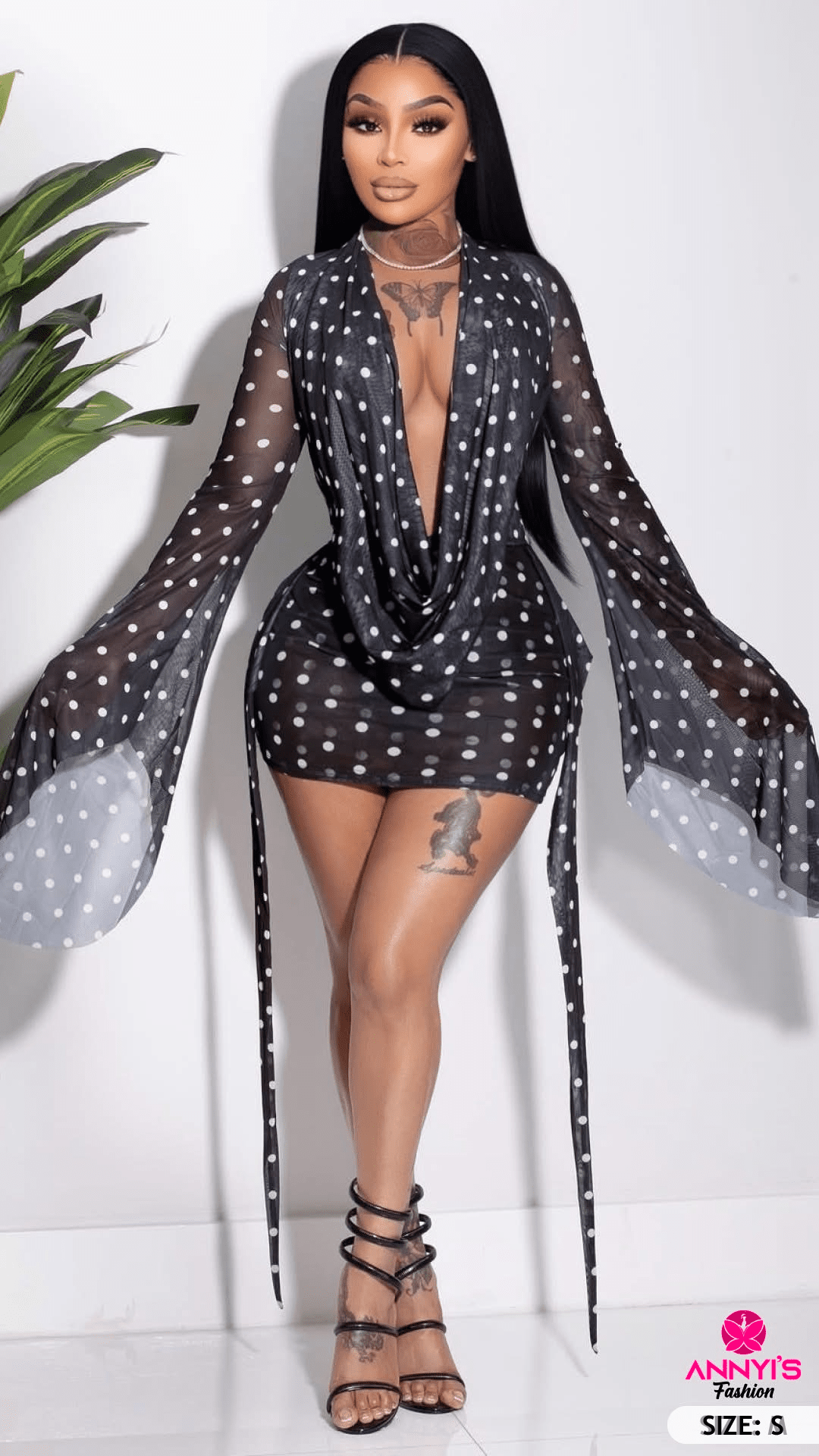 Opulent Polka Dot Sheer Mesh Mini Dress [S]