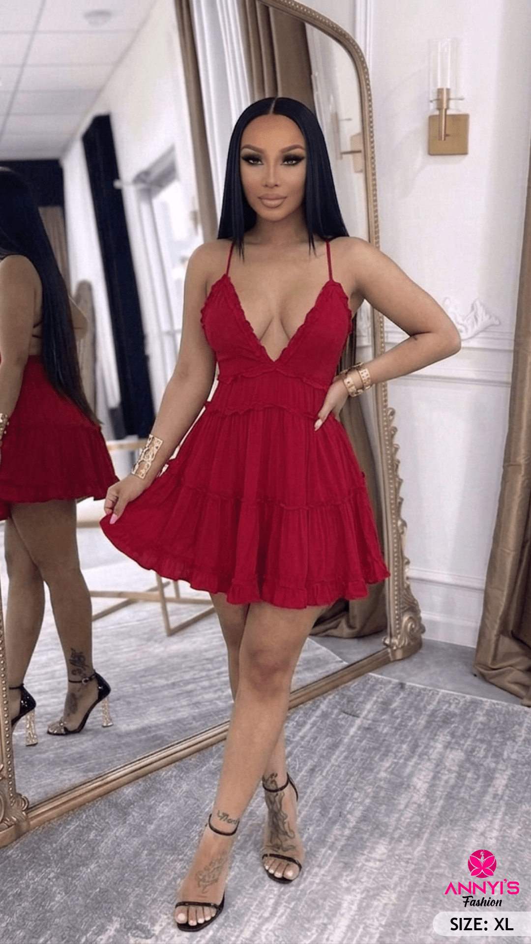 Vogue Red Ruffle Mini Dress [XL]