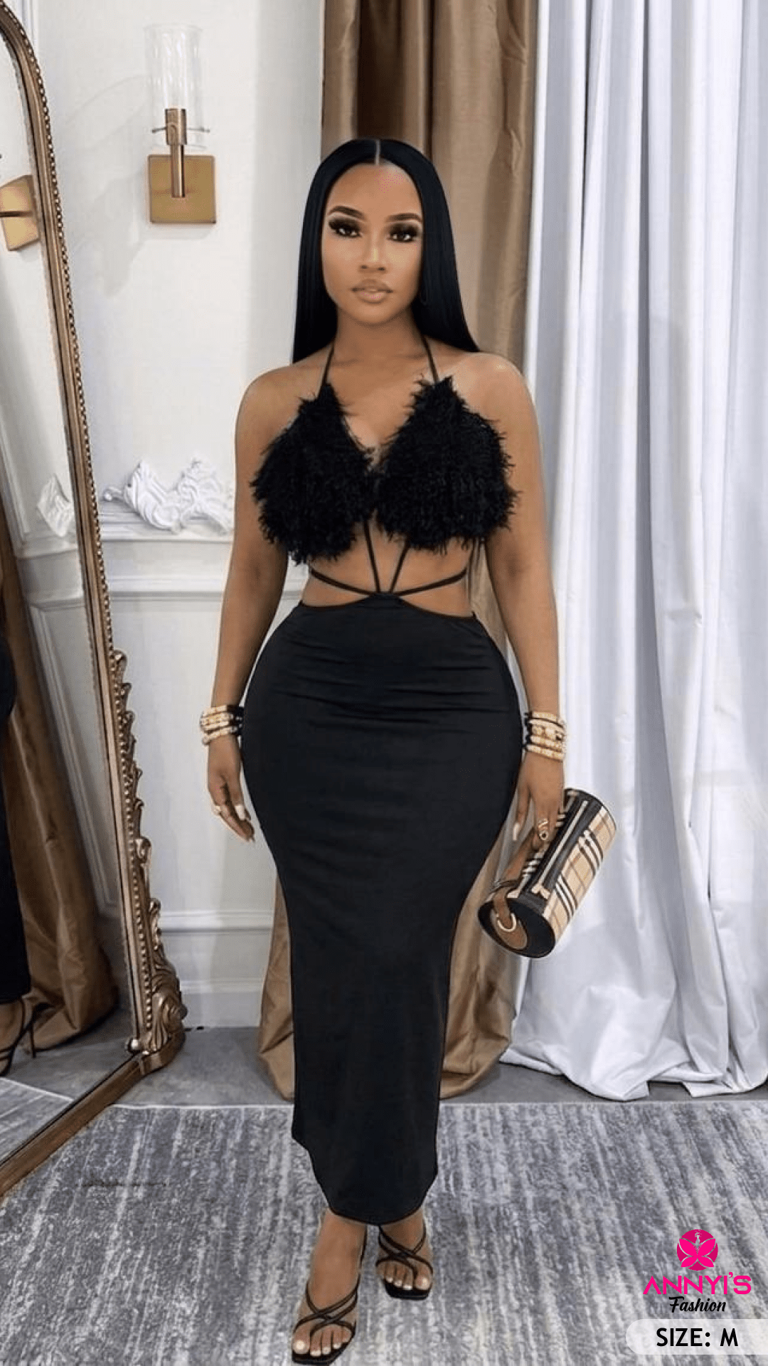 Opulent Black Cutout Maxi Dress [M]