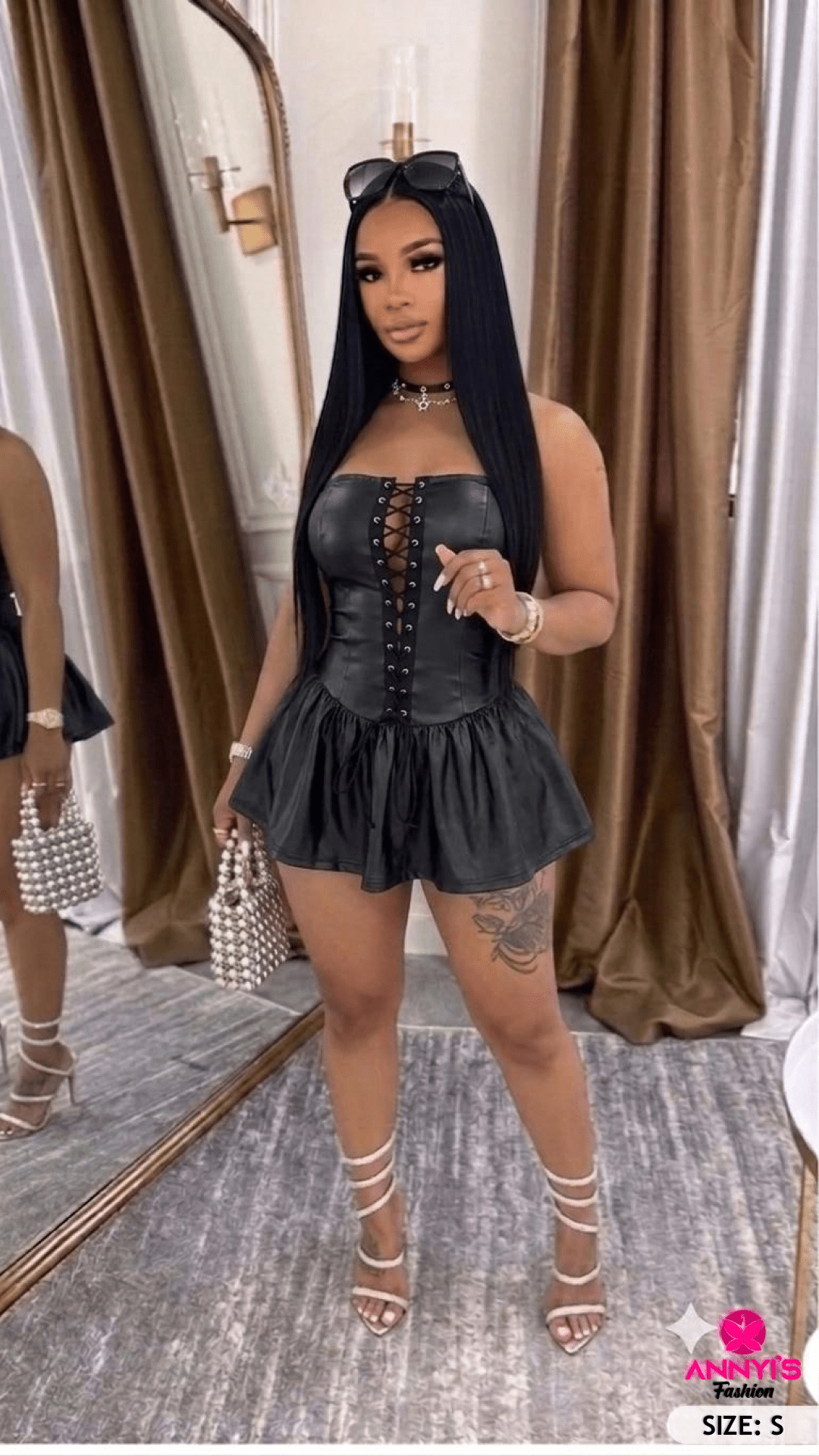 Opulent Lace-Up Faux Leather Mini Dress [S]