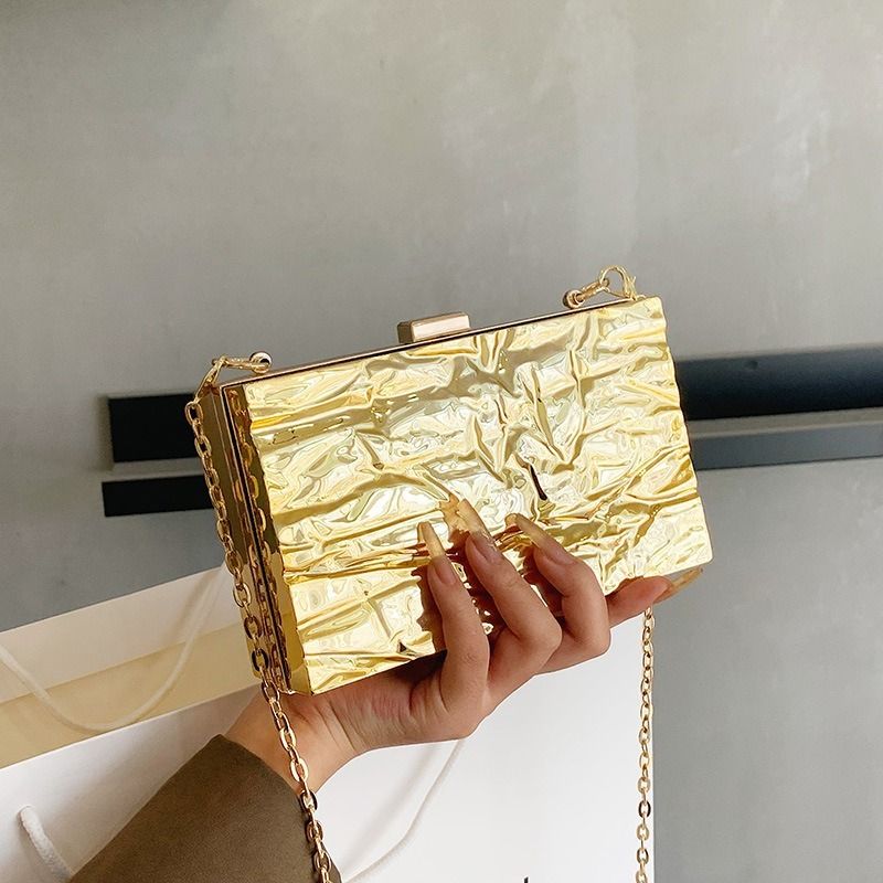 Opulent Metallic Crinkle Chain Shoulder Bag