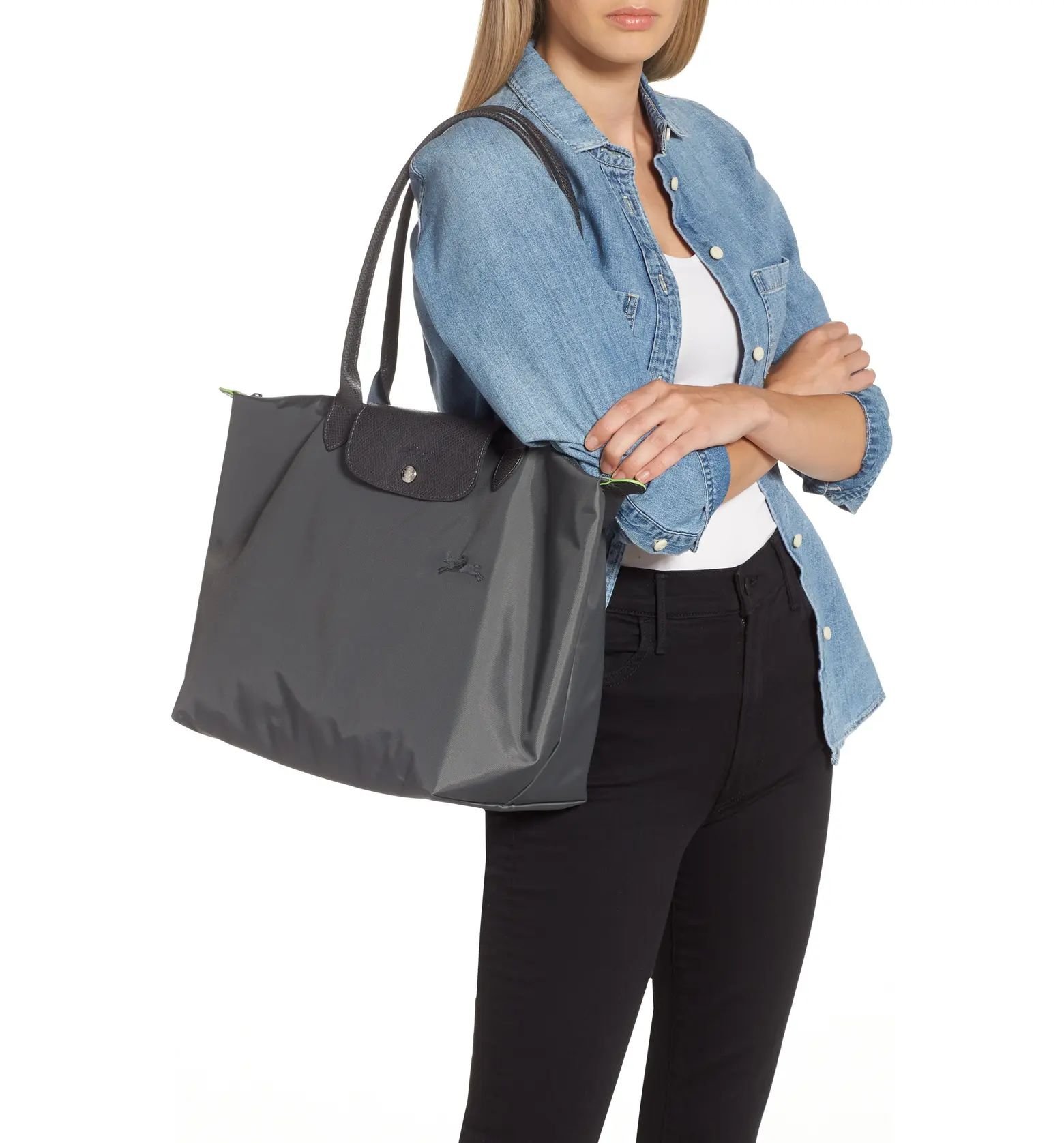 Longchamp Le Pliage Large Charcoal Tote Bag