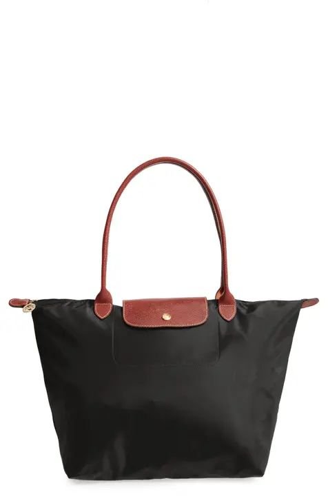 Classic Black Nylon Tote with Brown Leather Handles_2