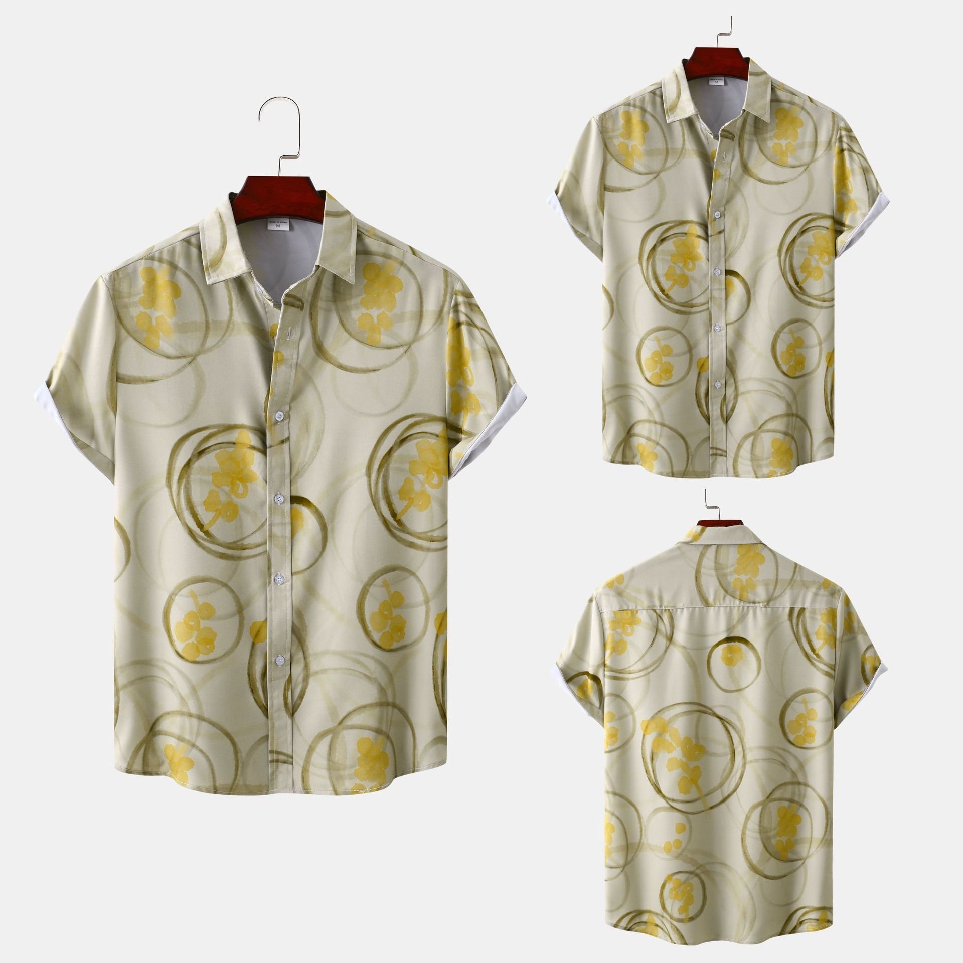 Short Sleeve Button-Up Floral Shirt [Size: M]_3