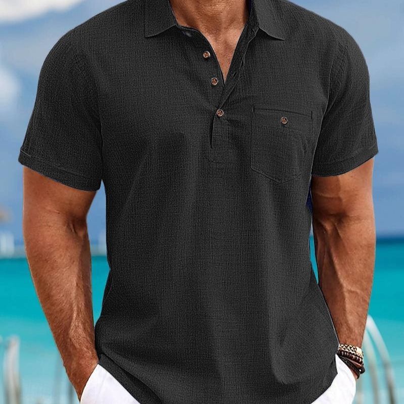 Men's Shirt Amoi Shirt Men's Lapel Single Pocket Short Sleeve Shirt_2
