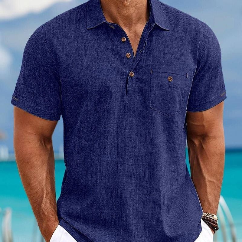Men's Shirt Amoi Shirt Men's Lapel Single Pocket Short Sleeve Shirt_4
