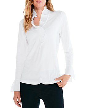 Women's White Ruffle Collar Long Sleeve Blouse