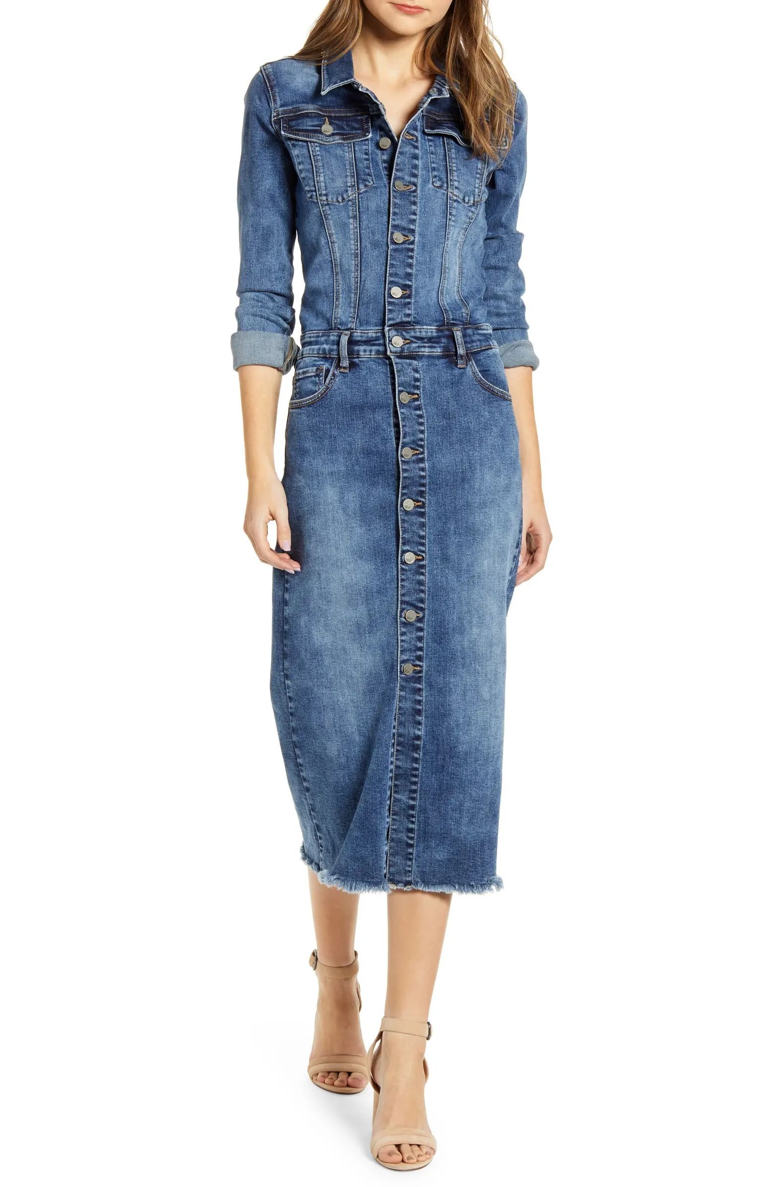 Denim Button-Front Midi Dress